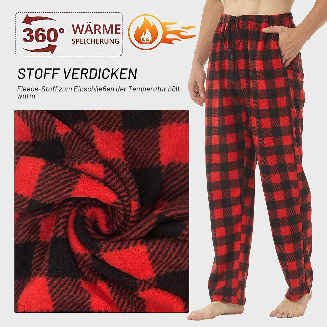 YUSHOW 2er Pack Schlafanzughose Herren Lang Fleece Karierte Pyjamahose Winter Warm Pyjama Hose Soft
