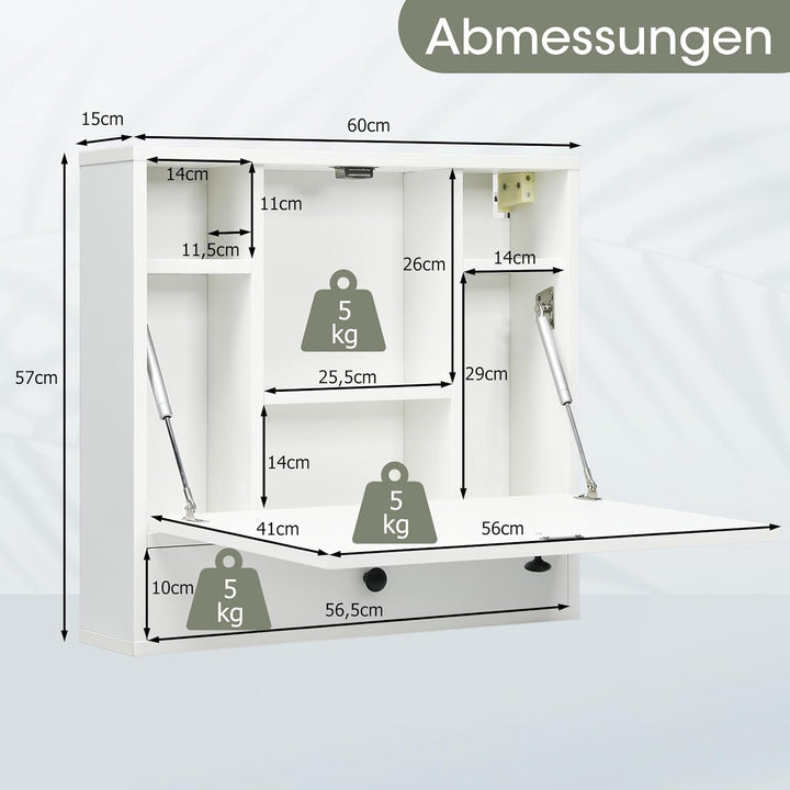 GYMAX Hängeschrank, Wandschrank mit klappbarer Tür, Wandtisch, Klapptisch mit Ablagen & Schublade, W