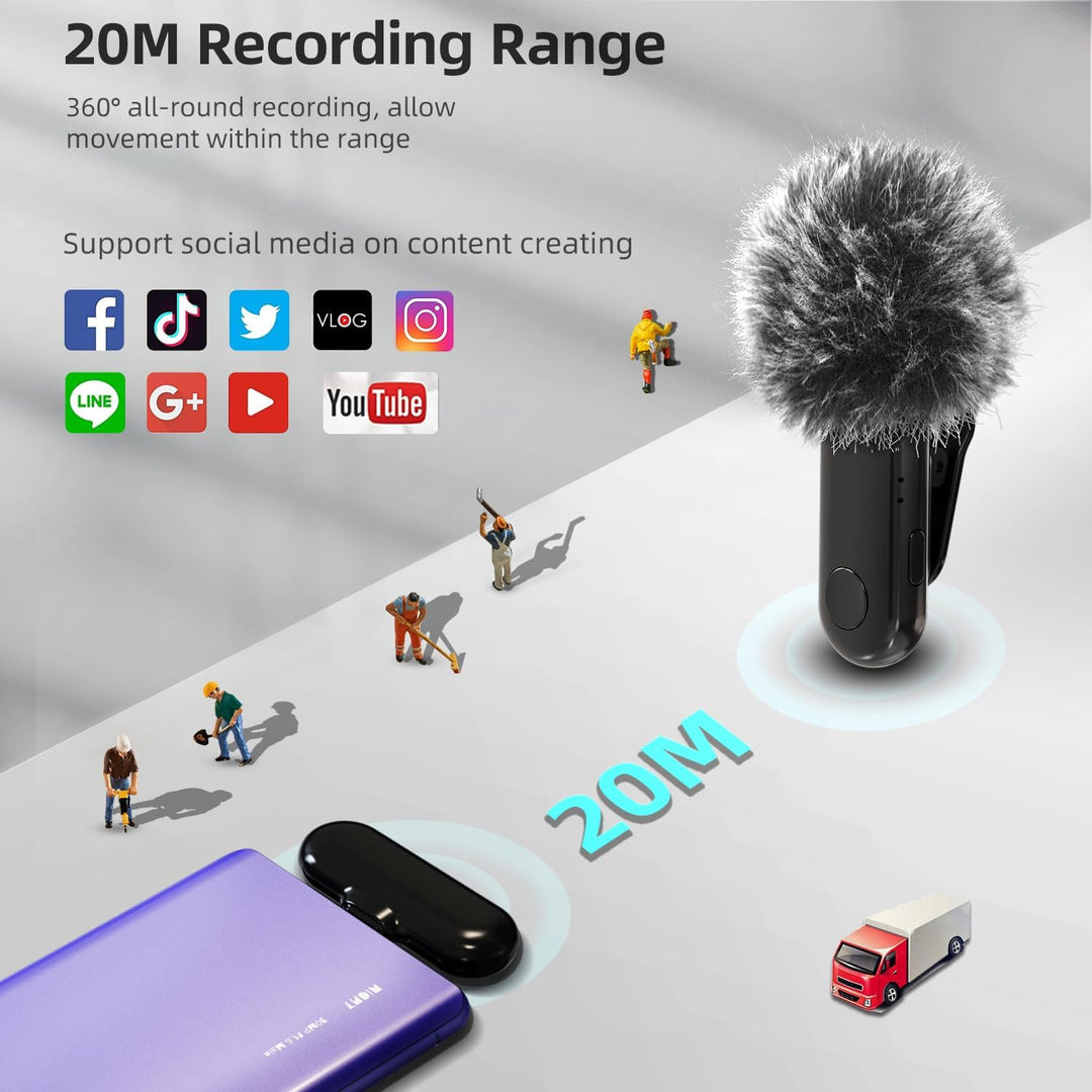 LAMSCAT Wireless Microphone for iPhone/ipad/Android/USB c/PC, Lavalier Microphone for Recording, Liv