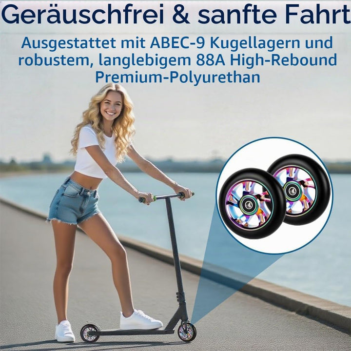 Stunt Scooter Rollen, 2 PCS Ersatzräder für Scooter, 100mm Roller Reifen mit ABEC, Aluminium Roller
