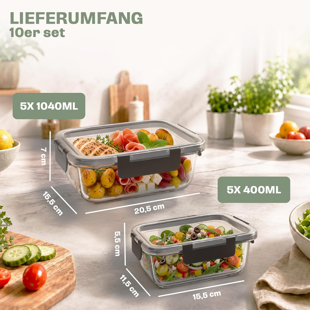 Lemontree Vorratsdosen mit Deckel Luftdicht - Meal Prep Boxen Glas - Mikrowellengeeignet, Spülmaschi