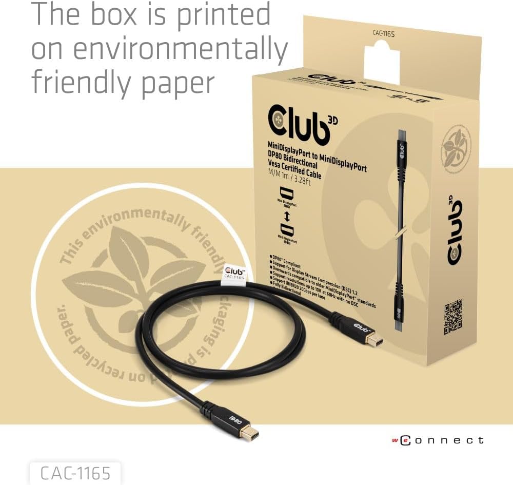 Club3D CAC-1165 MiniDP™ auf MiniDP™ DP80 Bidirektionales Vesa-zertifiziertes Kabel 1m 1 metro / 3.28