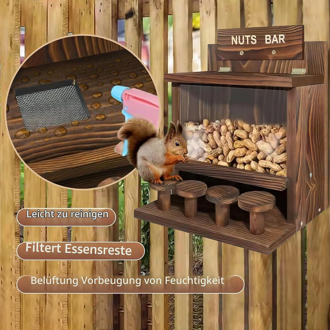 Eichhörnchen Futterhaus aus Holz, Eichhörnchen Futterstation Wetterfest &amp; Unbehandelt, Stabiles Eich