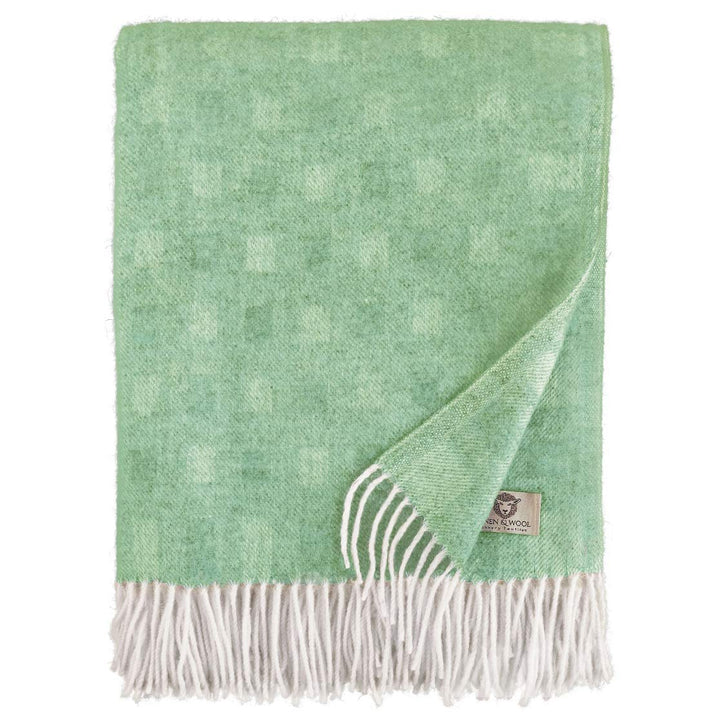 Linen & Cotton Warme Decke Wolldecke Merino Wohndecke Kuscheldecke Emma mit Karomuster - 100% Weiche