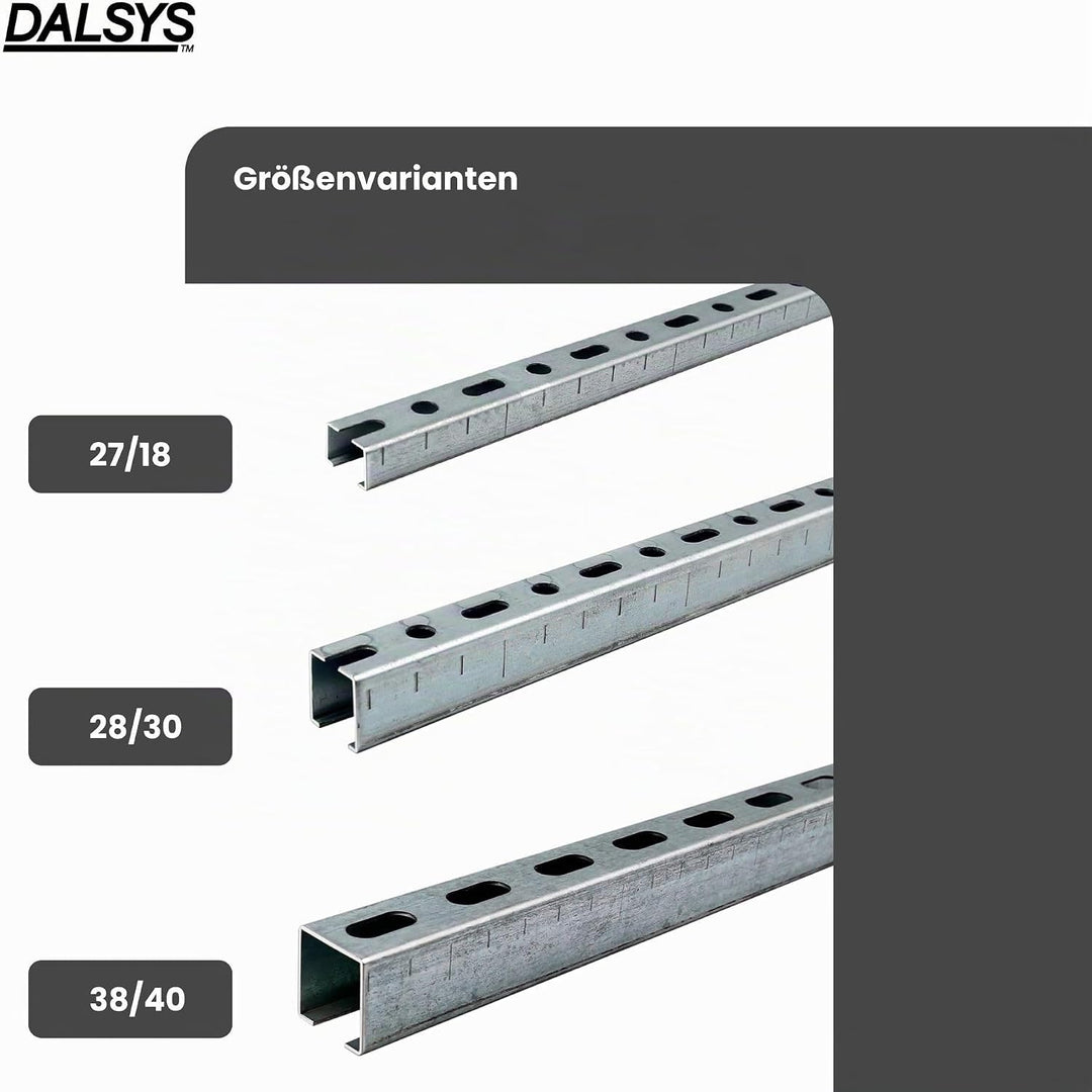 Dalsys Montageschiene 27/18, Schienenkonsole Silber 200cm, 1 Stück, Lochschiene, C-Profilschiene, U-