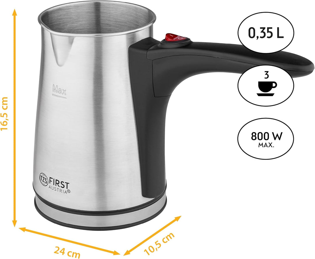 TZS First Austria elektrischer Türkischer Kaffeekocher, 0,35 Liter, 800W Mokkakocher Espressokocher