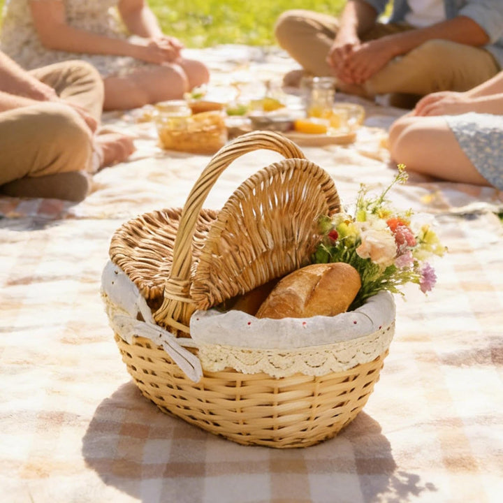 Weiden-Picknickkorb - Vielseitiger Landhausstil mit Deckel - Korb im Rattan-Look zur Aufbewahrung,fü