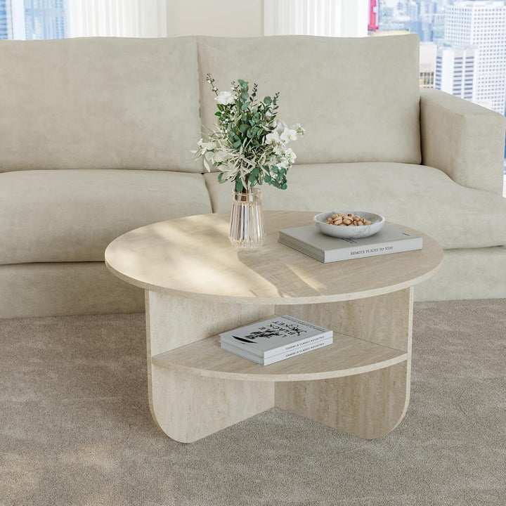 [en.casa] Couchtisch Reykhon Wohnzimmertisch Ø80 x 41 cm Sofatisch mit 2 Ablageflächen Kaffeetisch r