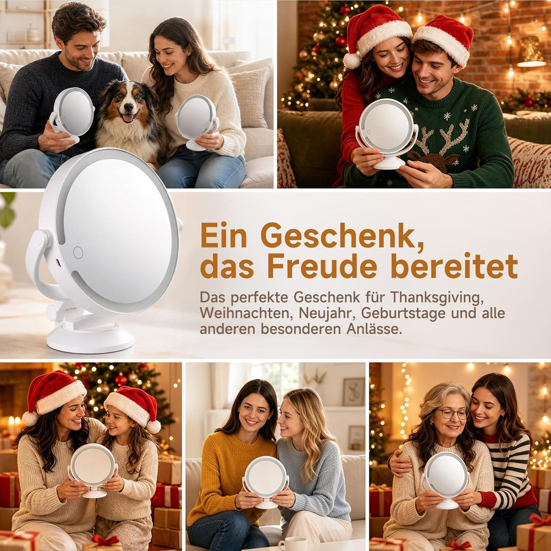 Kosmetikspiegel mit Beleuchtung, Doppelseitiger 1X / 10X Vergrösserungsspiegel mit Saugnapf, Wandver