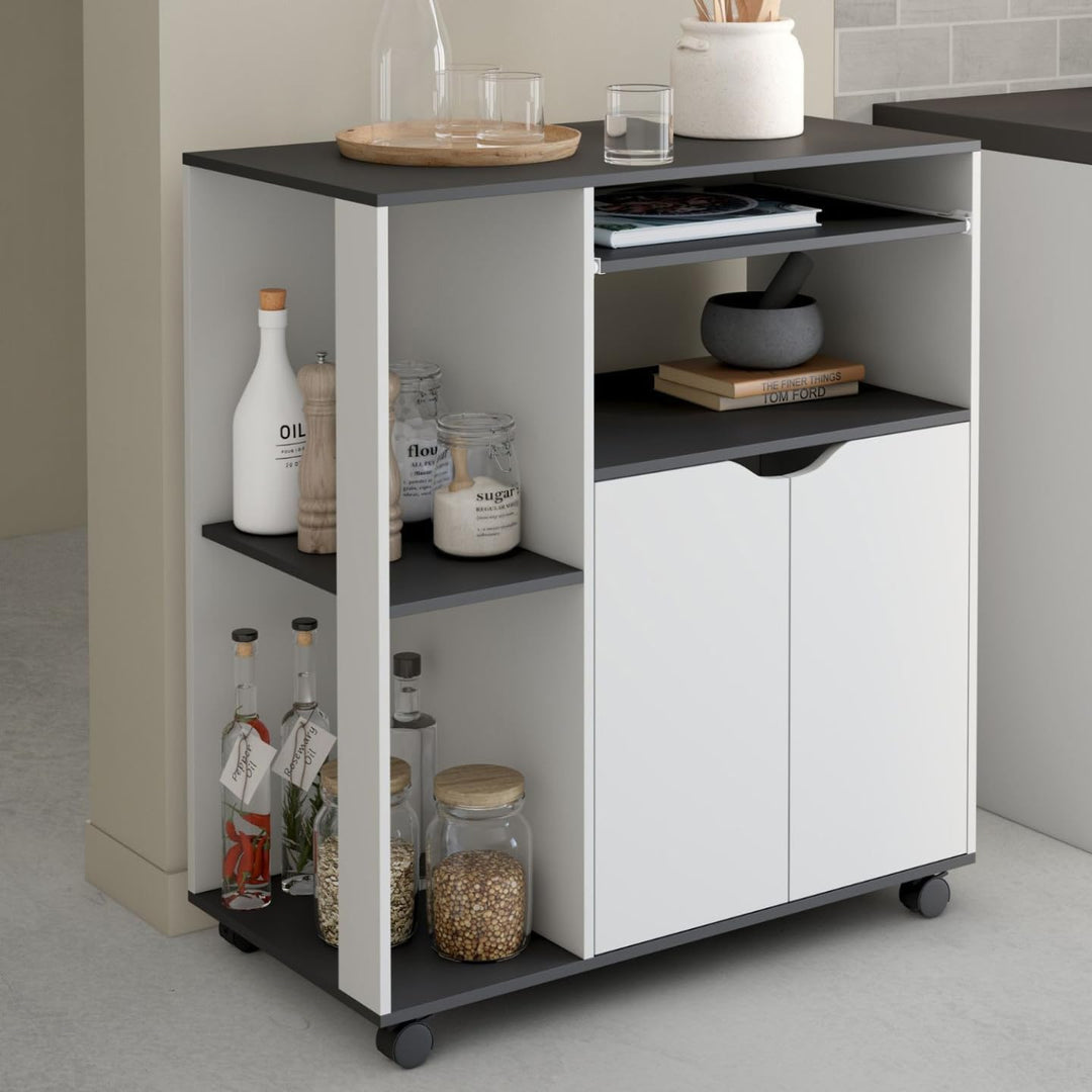 IDMarket - Küchenwagen COSI Weisses Holz und graue Platte B.76 CM