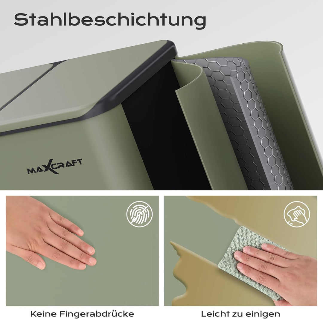 Mülleimer 60 Liter aus Stahl Treteimer Abfalleimer mit 2 Inneneimern aus Kunststoff (2x 30L) - Sanft