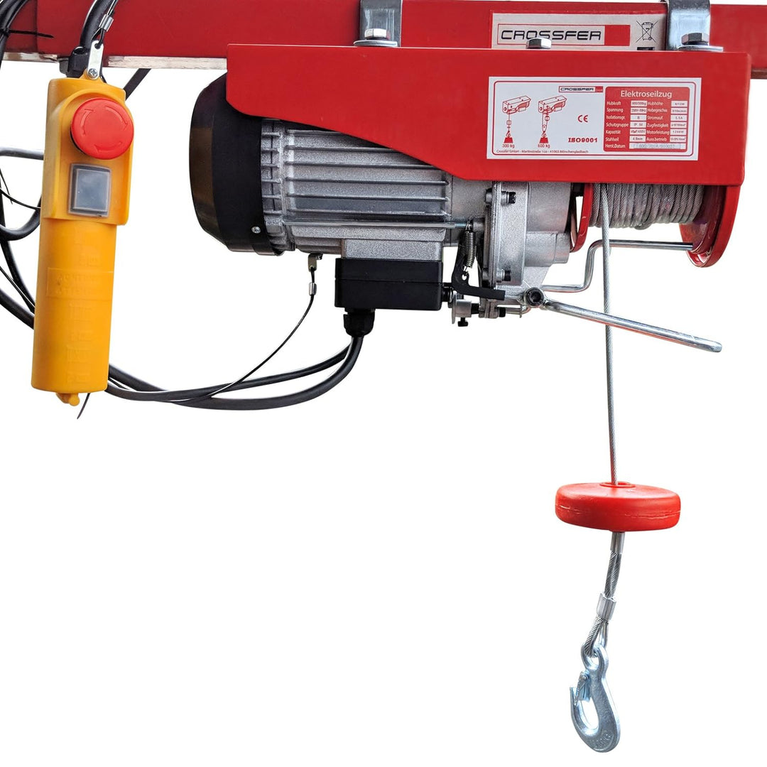 CROSSFER PA600A Elektrischer Seilhebezug 230Volt für 300kg/600kg Last Seilwinde mit Umlenkrolle als