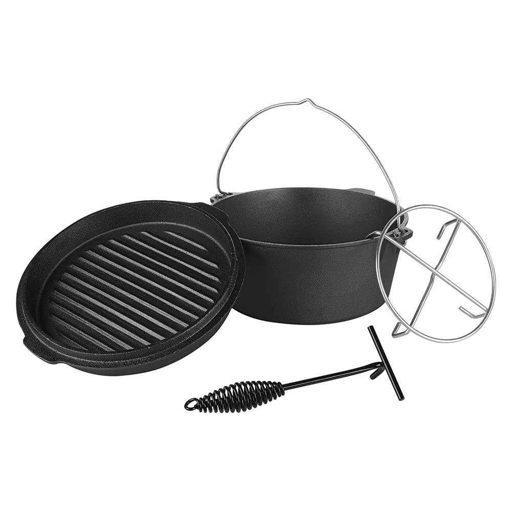 Mucola Dutch Oven 31x14 cm Gusseisen 9 Liter ohne Füsse Schwarz | Feuertopf Schmortopf Bräter Gussto