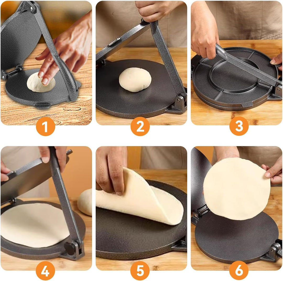 Tortilla Presse, Gusseisen Roti Tortillas Maker Teig Pressmaschine mit Klappbarem Griff für Haus Küc
