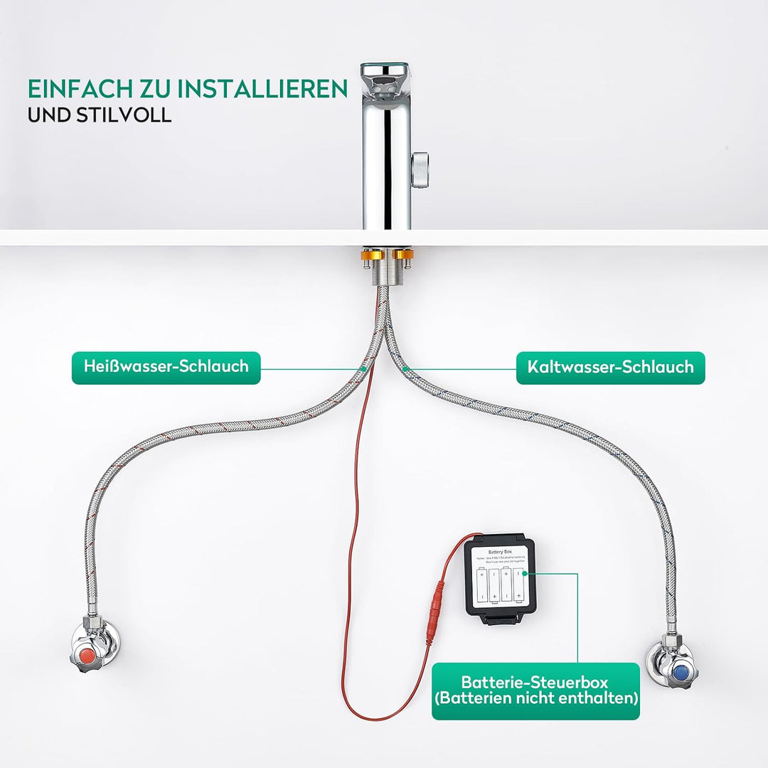 CREA Infrarot Sensor Wasserhahn Bad, Automatisch Sensor Mischbatterie Bad, Berührungsloser Waschtisc