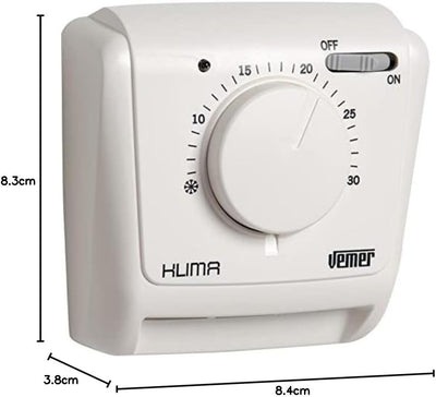VEMER VE021200 KLIMA SI - Mechanischer Raumthermostat, Heizungsthermostat, Betrieb Heizung und Klima