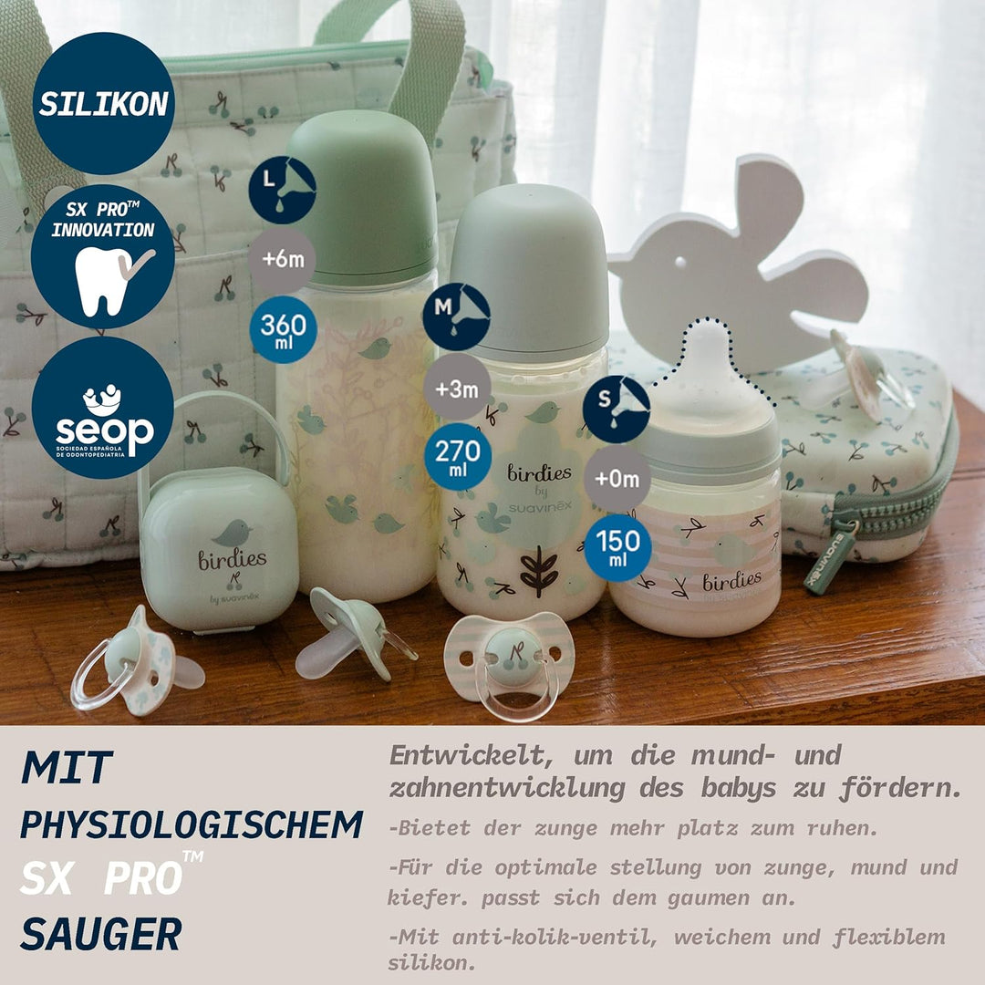 Suavinex, Babyflaschen-Set für Neugeborene, Geschenkset mit: 2 Flaschen 270 ml + 2 Flaschen 150 ml +