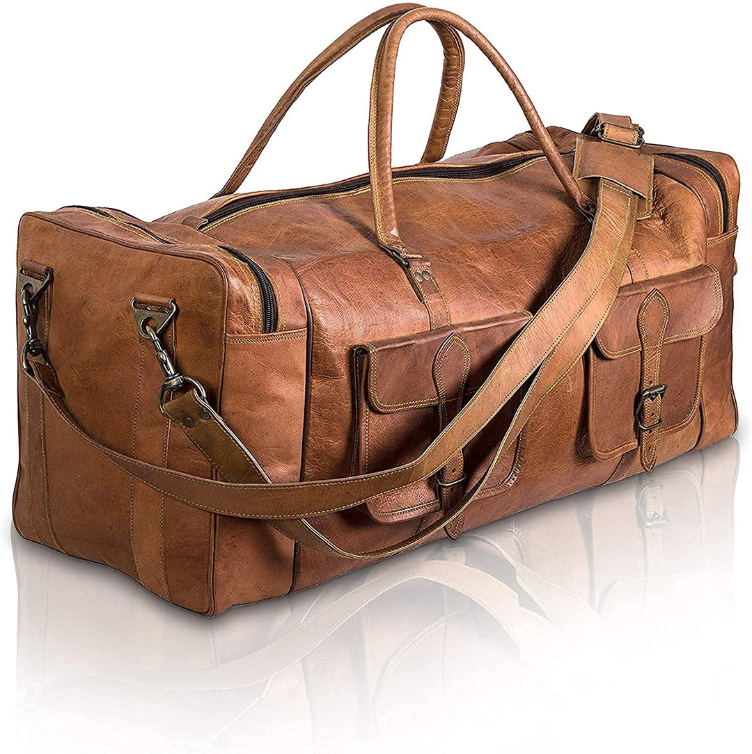 ALASKA EXPORTS Harvey Echtes Leder Holdall Duffel Gym Weekender Gepäck Reise Schulter Vintage Tasche