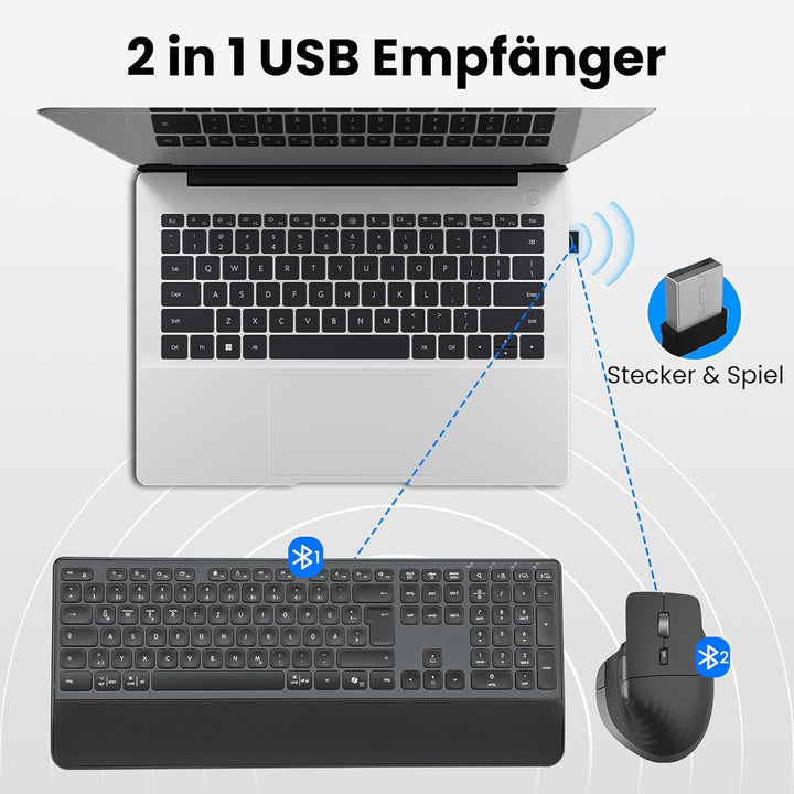 CITLLA M9100 Kabellose Tastatur Maus- Wiederaufladbare Ergonomische Tastatur mit Hintergrundbeleucht