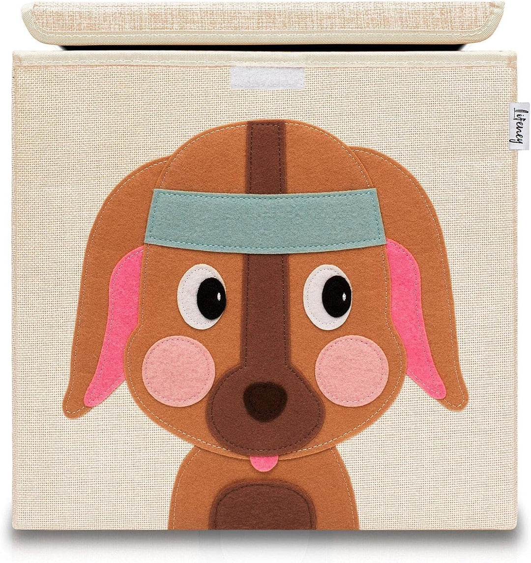 LIFENEY Aufbewahrungsbox mit Deckel im 3er Set Giraffe, Hund und Löwe I Dreierpack Spielzeugbox mit