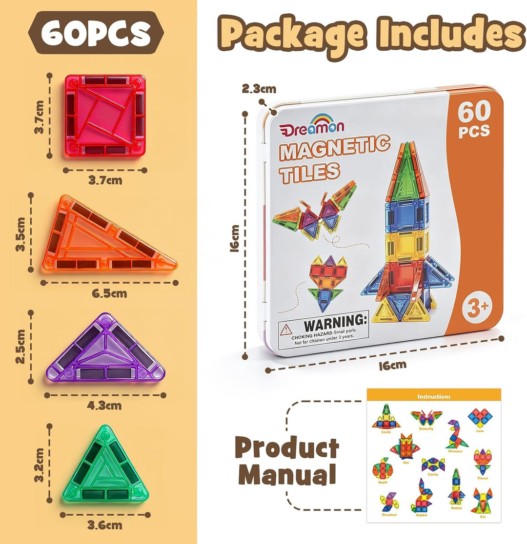 Dreamon 60PCS Mini Magnetische Bausteine Magnetbausteine Kinder Reiseset ab 3 4 5 6 Jahre Junge Mädc