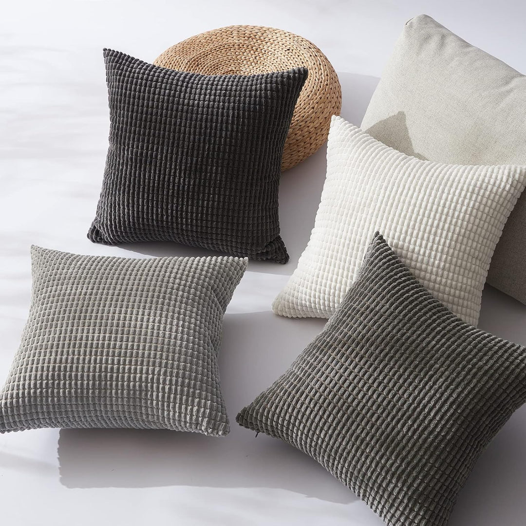 Kissenbezug 30x30 Grau 4er Set Cord körnig Farbverlauf Kissenbezüge Kissenhülle Dekokissenbezug Sofa
