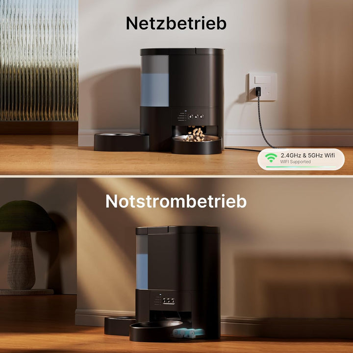 Futterautomat Katze, Katzenfutter Automat und Katzenbrunnen 2 in 1 Schwarz, Schwarz