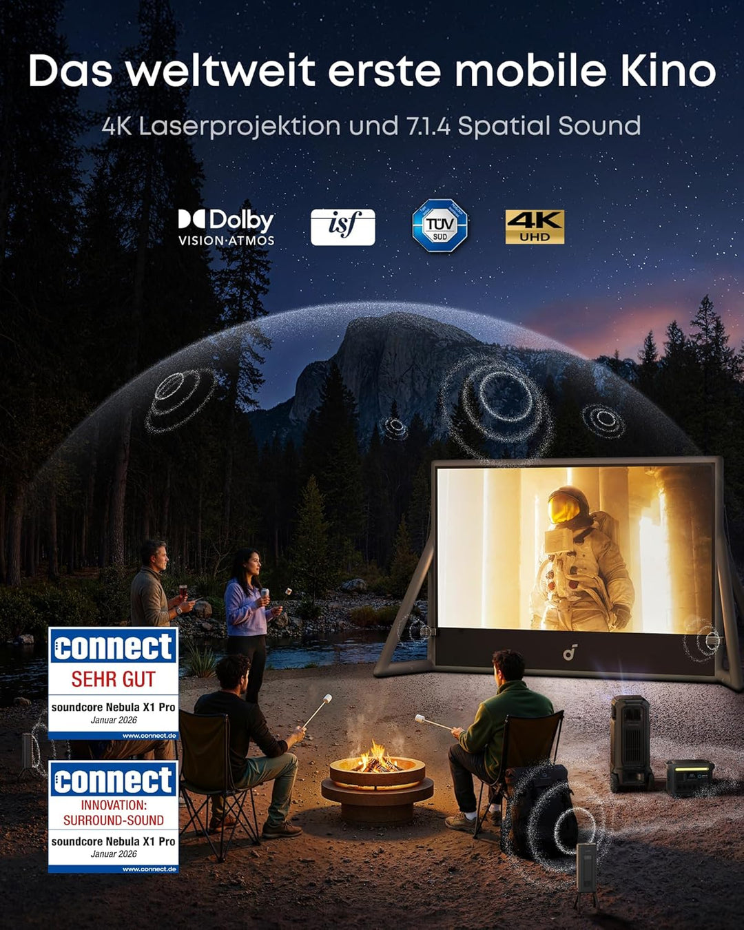 soundcore Nebula X1 Pro | Mobiler Beamer 4K Laserprojektion 7.1.4 Dolby Atmos Spatial Sound, All-in-