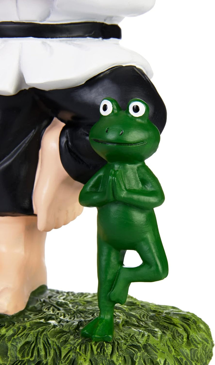 BRUBAKER Gartenzwerg Yoga Übung Baum Zwerg mit Frosch - Gartenfigur Sport Figur Vrksasana - Zen Deko