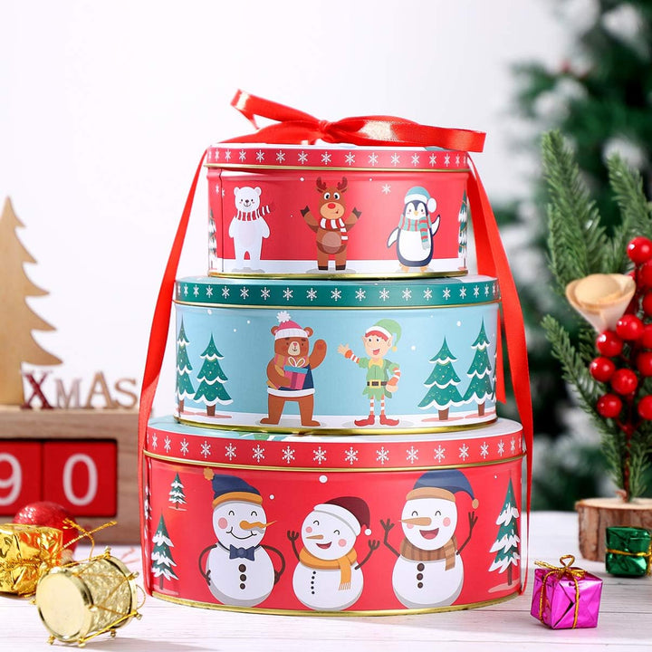 HEMOTON 3 Stück Plätzchendose Weihnachten Keksdose Weihnachtsdose Metalldosen Metall Rund Geschenkdo