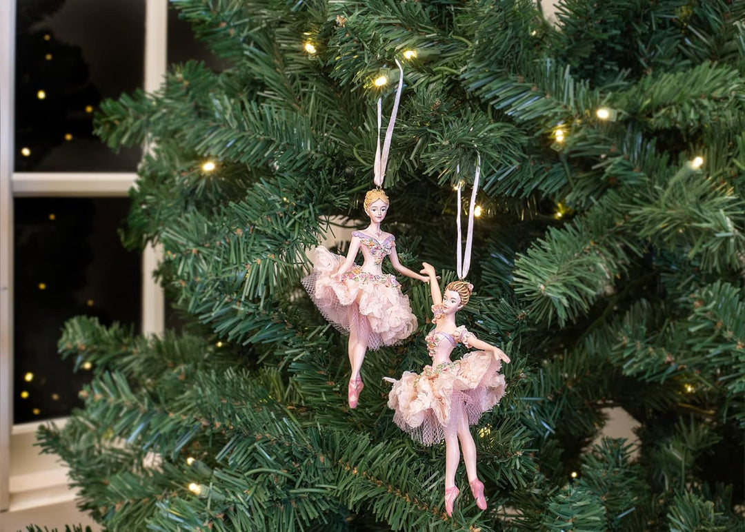 Blush Pink Flower Ballerina Set of 2 Ornaments