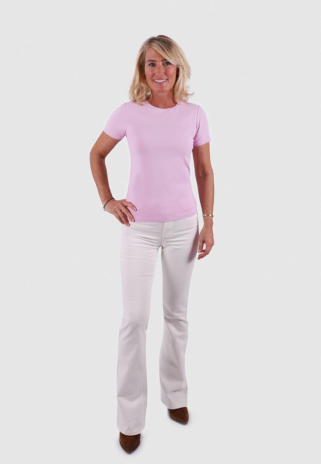 BOVIVA 10100 Damen Basic Rundhals (Round-Neck) Kurzarm T-Shirt/Jersey tshirt Oberteile, Basics und S
