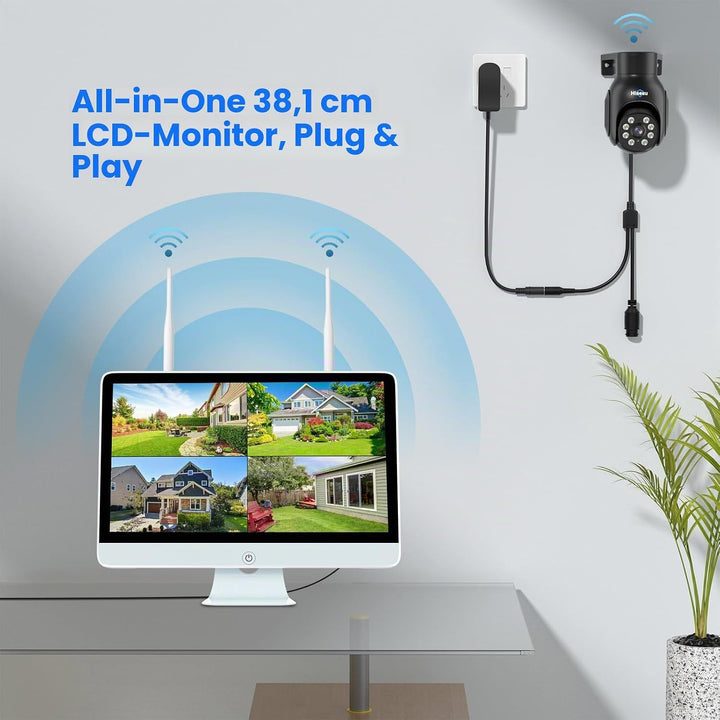 Hiseeu 5 MP Überwachungskamera Aussen-WLAN mit automatischer Verfolgung, 350°/90° schwenkbar, Farbna