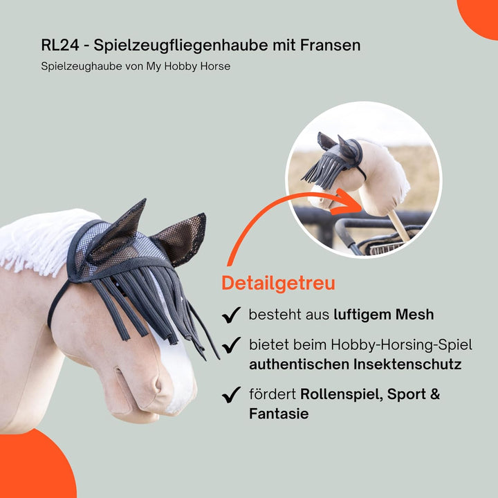 RL24 - Spielzeugfliegenhaube mit Fransen von My Hobby Horse – Spielzeug Haube für Dein Steckenpferd
