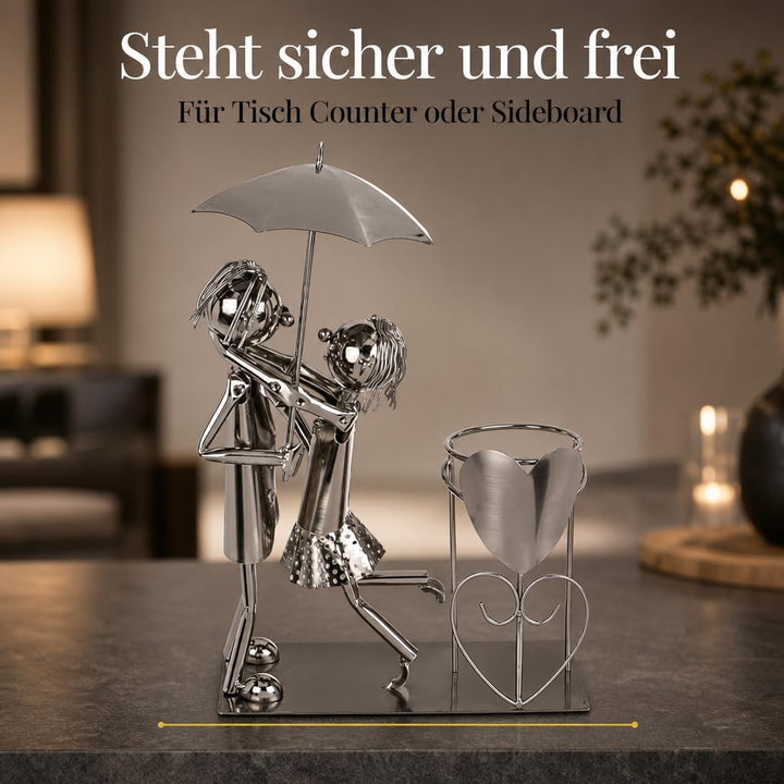 MIJOMA Weinflaschenhalter Liebespaar – Handgefertigte Metallkunst, romantischer dekorativer Flaschen