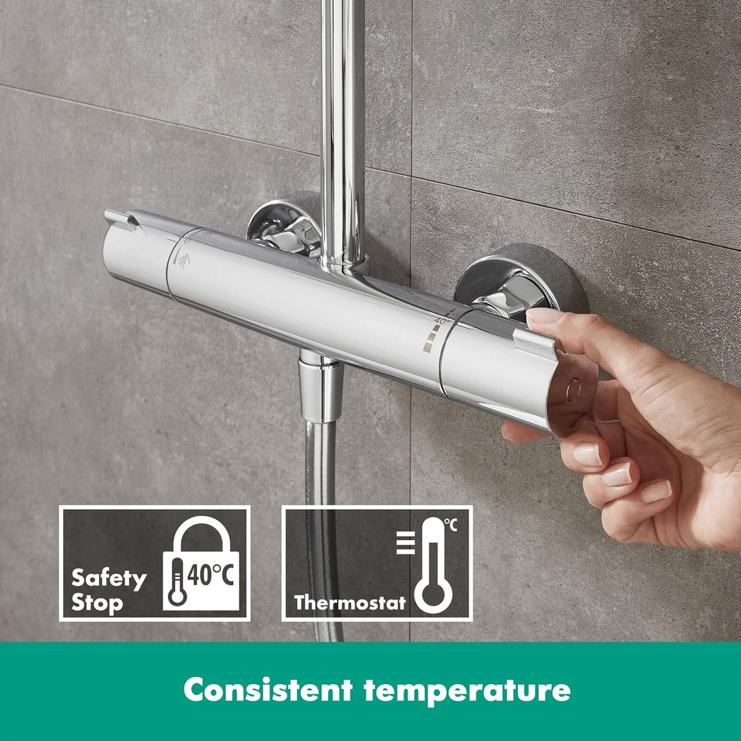 hansgrohe Crometta E - Duschsystem mit Thermostat, Regendusche (240 x 240 mm) mit Armatur, Handbraus