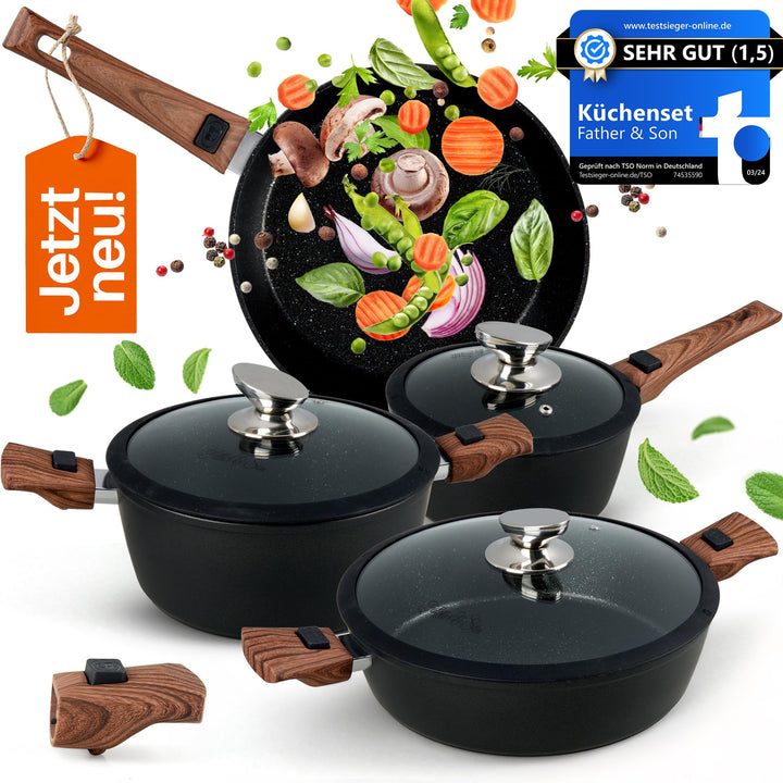 Topfset & Pfannenset Induktion [Antihaft Granit-Beschichtung] - Kochset mit abnehmbaren Griffen [Pla