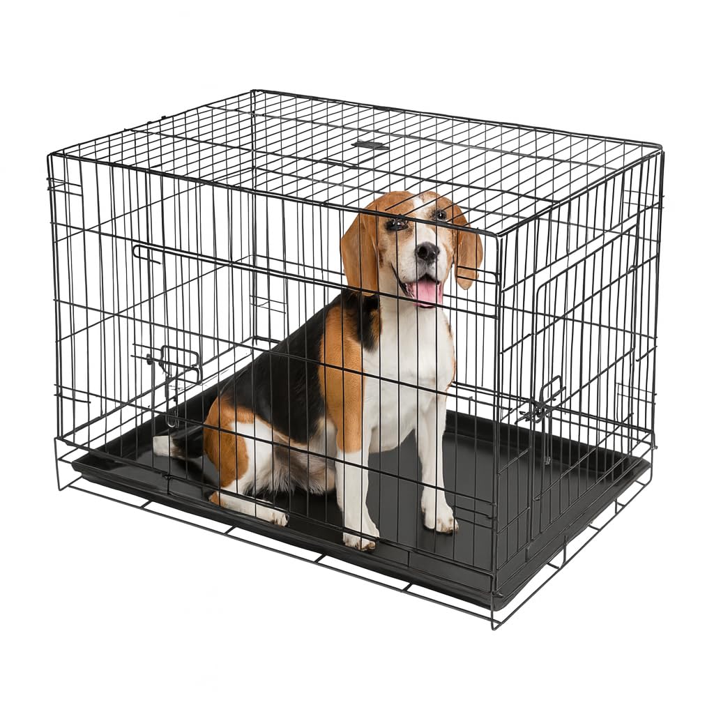 Harbour Housewares Metall-Hundebox mit 2 Türen und herausnehmbarer Schale – Mittelgross – 1x Robuste