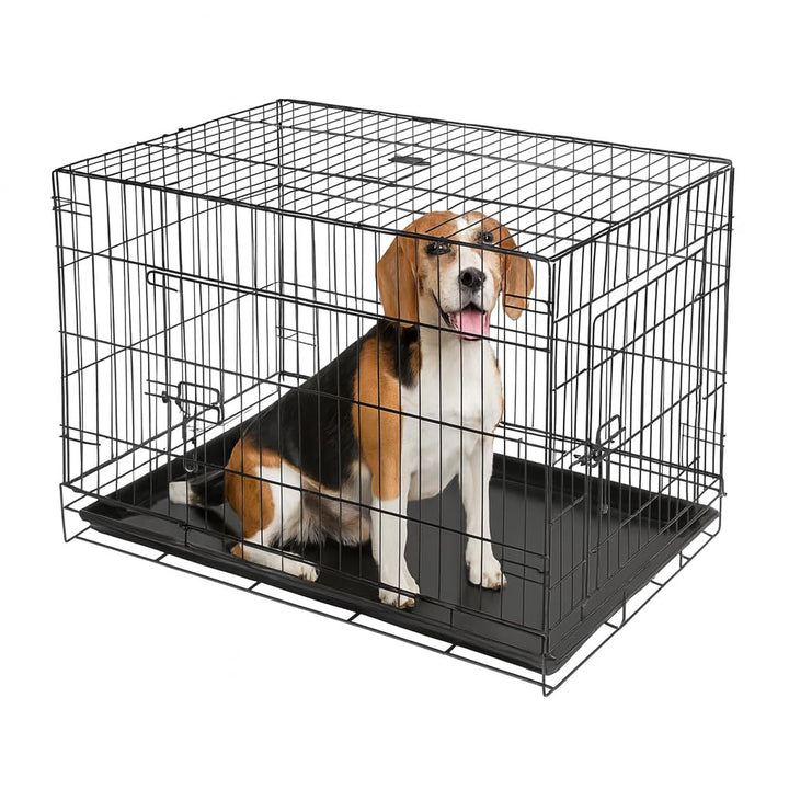 Harbour Housewares Metall-Hundebox mit 2 Türen und herausnehmbarer Schale – Mittelgross – 1x Robuste