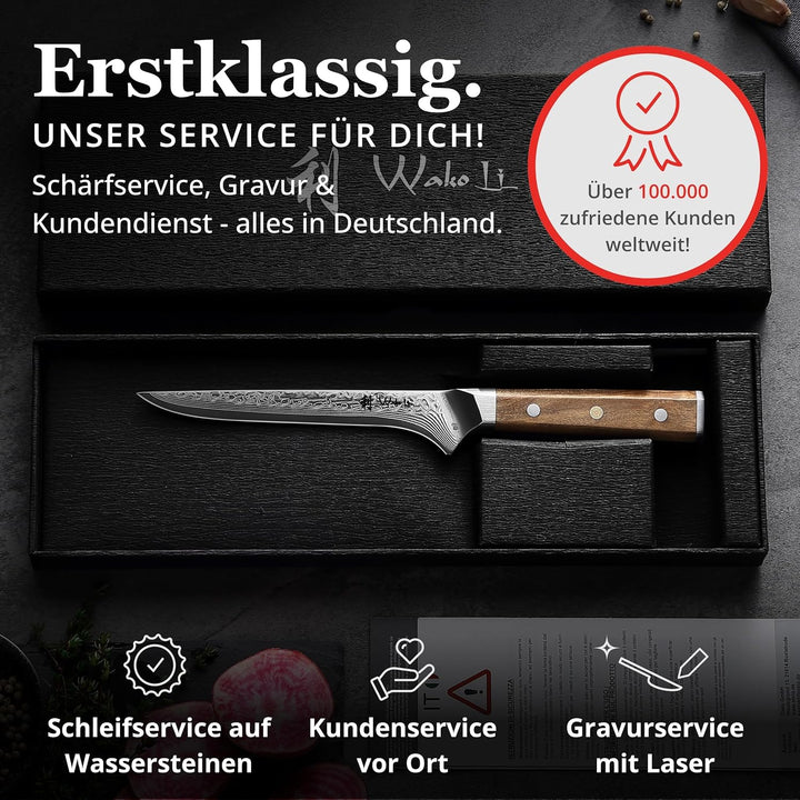 Wakoli Oribu Filetier- und Ausbeinmesser 14 cm extrem scharfe Klinge aus 67 Lagen I Damast Küchenmes