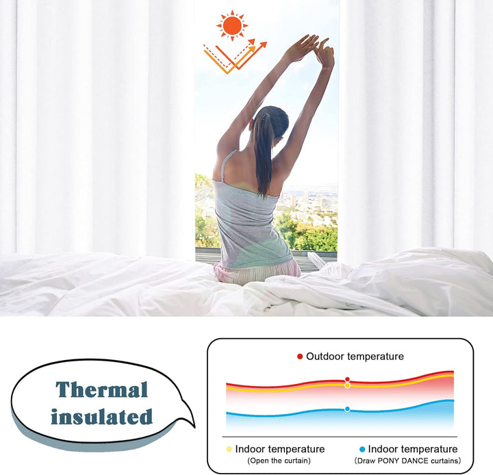 PONY DANCE Vorhang Weiss Blickdicht Ösenschal 2er Set H 245 x B 140 cm Lichtundurchlässige Gardinen