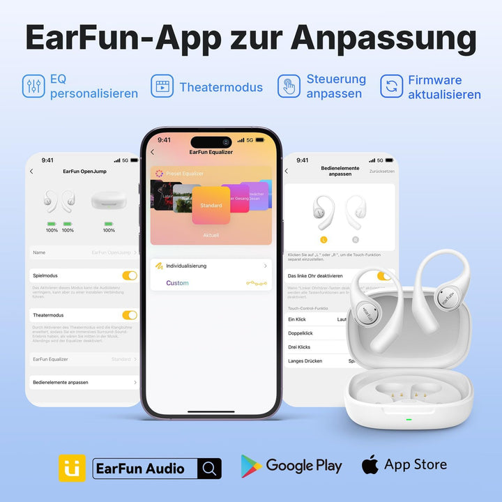 EarFun OpenJump Bluetooth Open-Ear Kopfhörer, Hi-Res Audio, LDAC, Theatermodus, anpassbare Ohrbügel,
