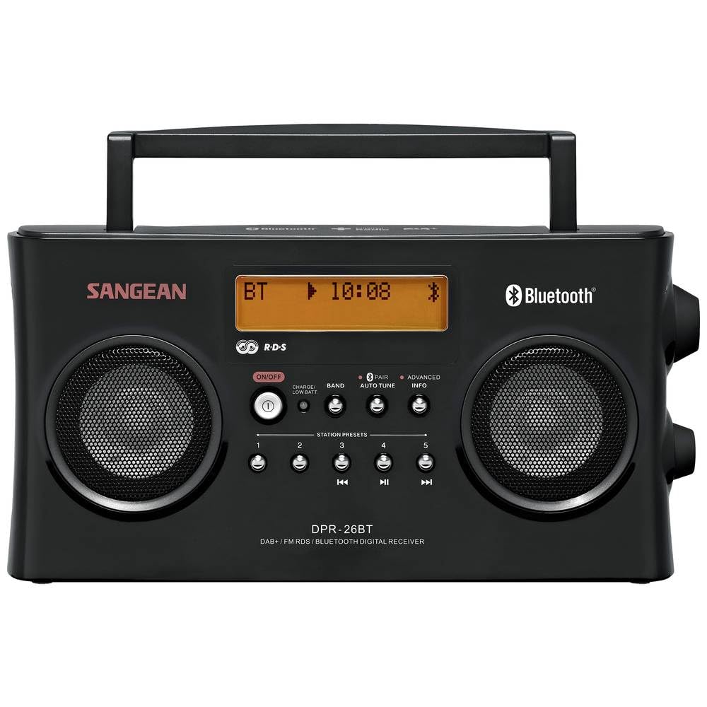 Sangean DPR-26BT DAB+ Radio - Tragbare Bluetooth Lautsprecher - UKW und AUX-in - schwarz