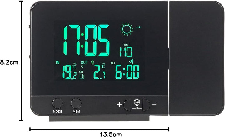 infactory Funk Projektionswecker: Funk-Wetterstation mit Projektions-Wecker, Aussensensor & USB, sch