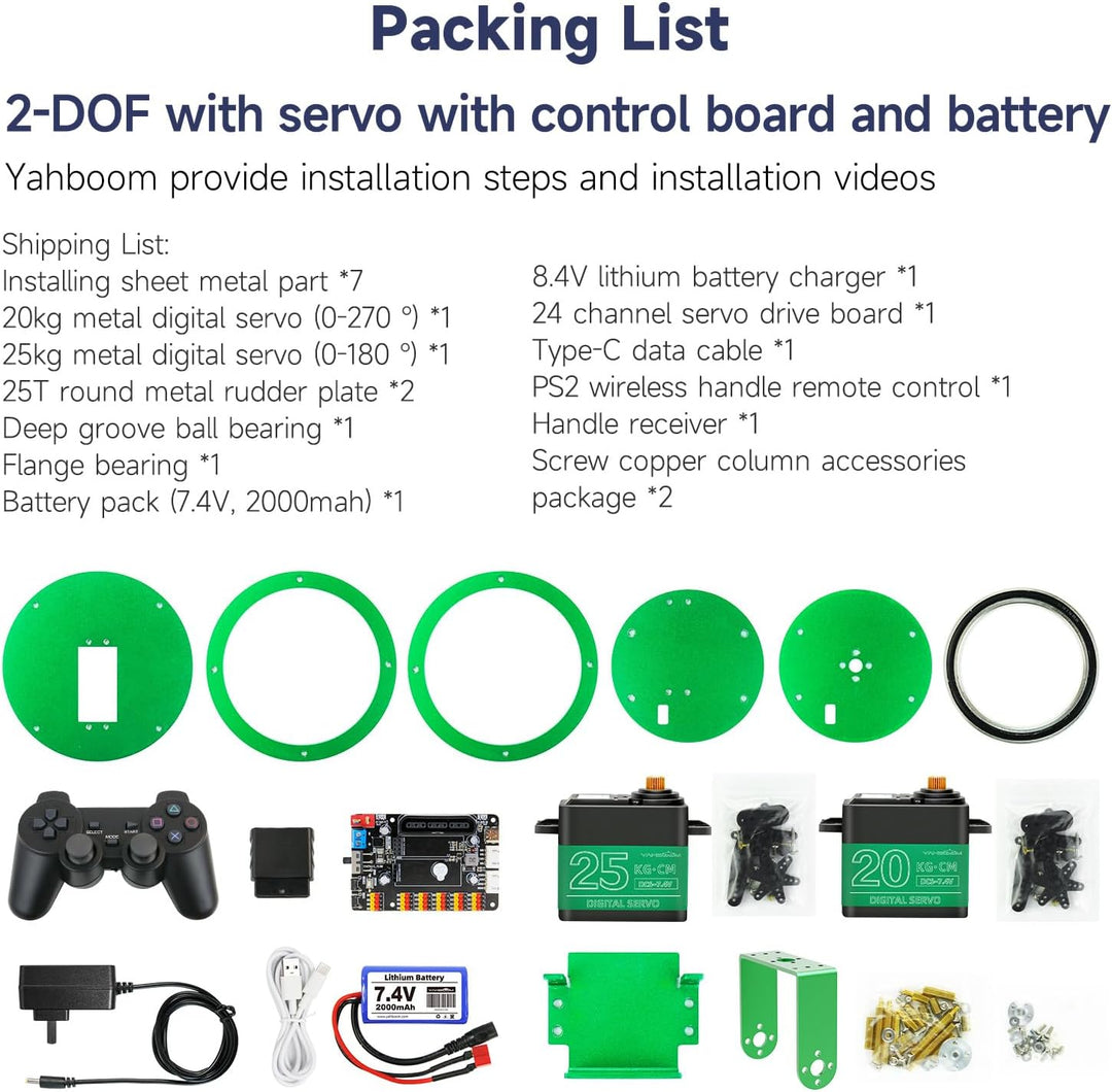 Yahboom 2-Wege Servo Kit für DIY Roboter, Elektrische Plattform mit Metallservo, Zubehör für Kamera