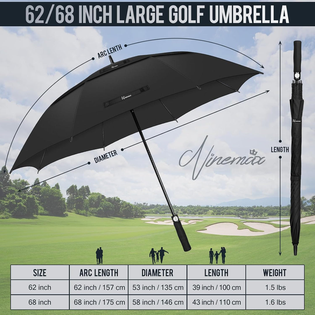 NINEMAX Golf Regenschirm Gross Sturmfest XL/XXL, Grosser Regenschirm Sturmfest Stabil, Golfschirm Gr