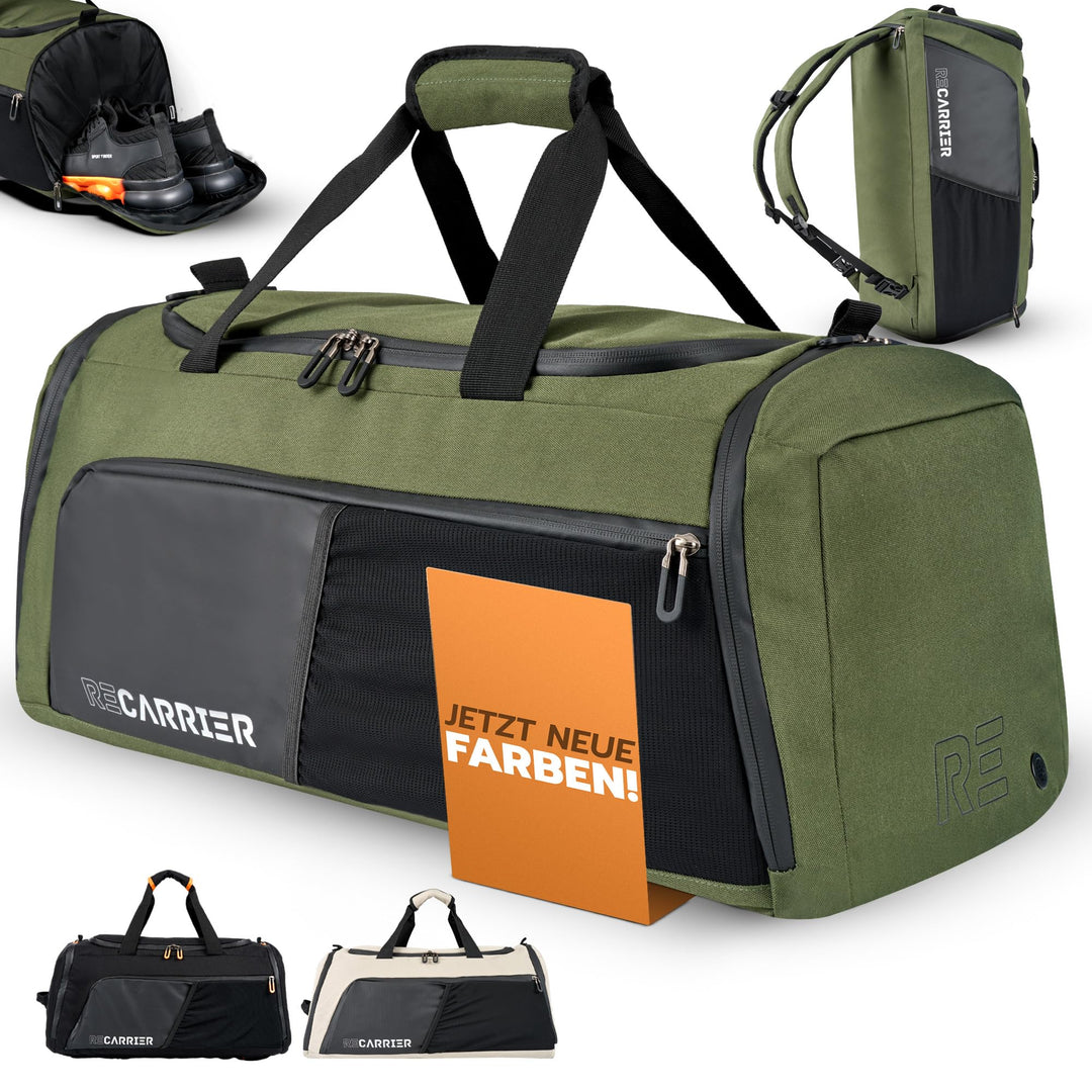 Sporttasche [RECYCELTES PET] 50L – Gym Bag und Rucksack in Einem – wasserdichte Trainingstasche Herr