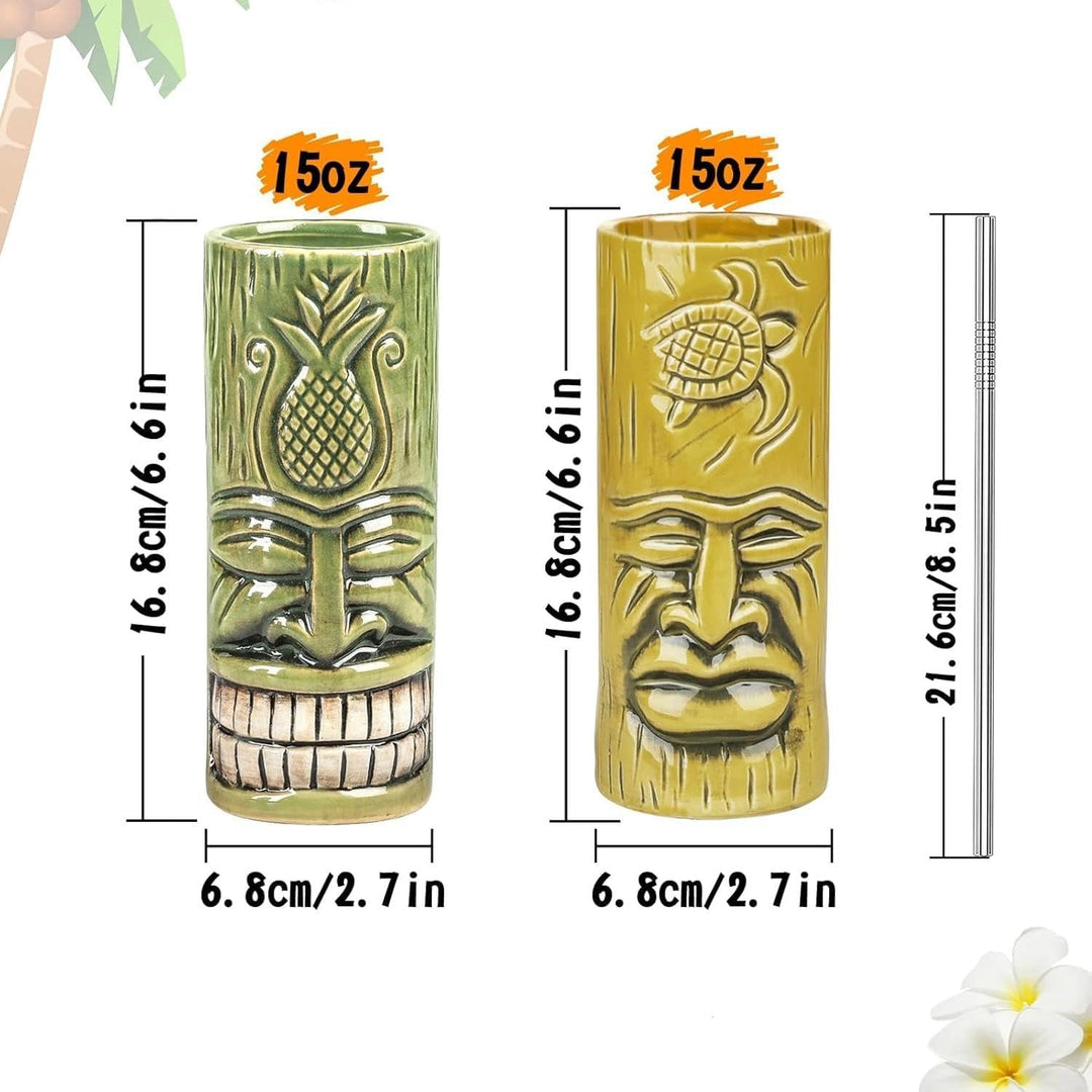 Tiki-Tassen-Set 2 Stück Hawaii-Party-Becher aus Keramik, für Cocktails, hochwertiges Tassen-Set mit