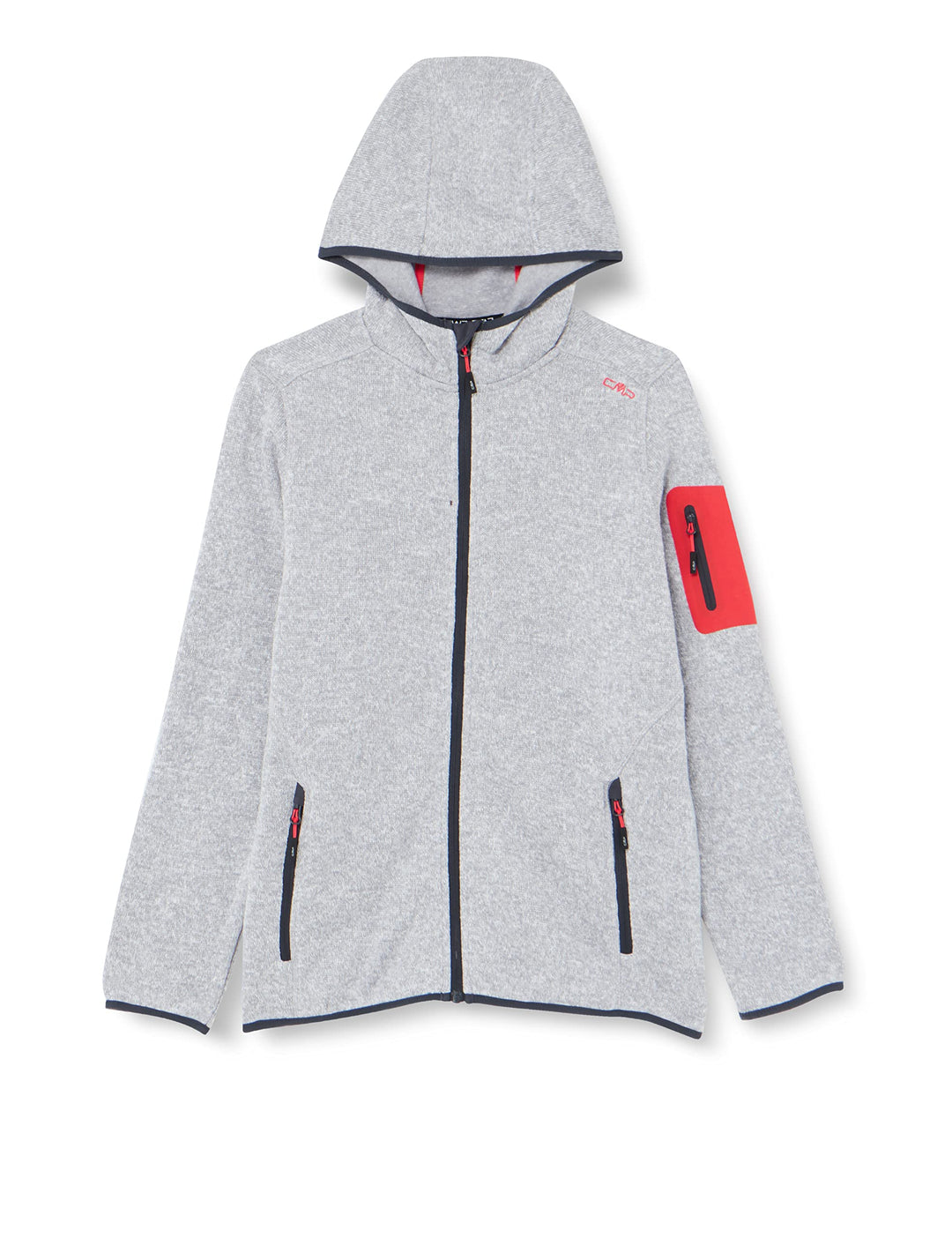 CMP Damen Knit Tech Mélange Fleece Jacket With Hood WOMAN JACKET FIX HOOD 46 ARGENTO-RED KISS, 46 AR