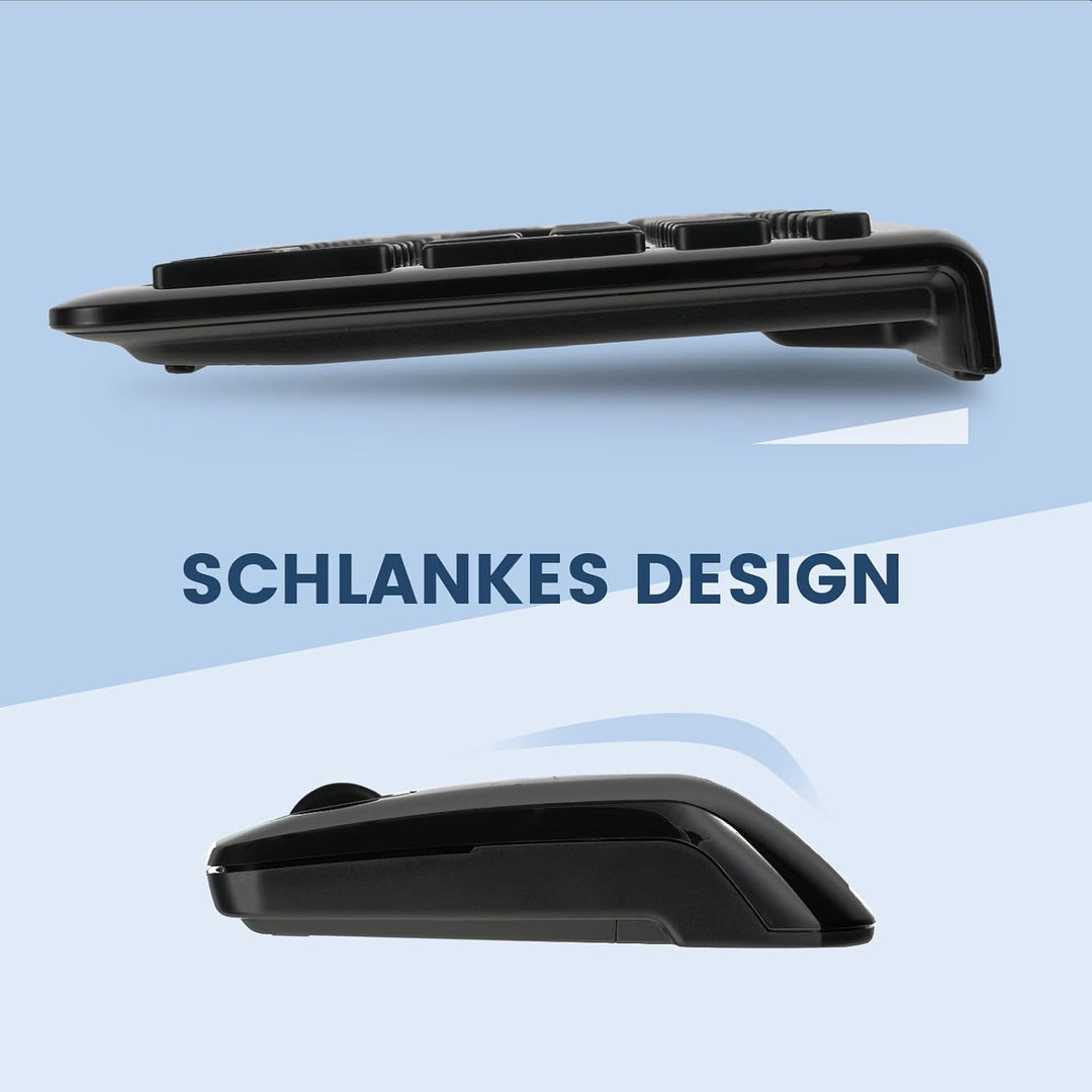 Perixx PERIDUO-703B Kabelloses Tastatur und Maus Set, 2.4G Funk, Mini USB Empfänger, 10m Reichweite,